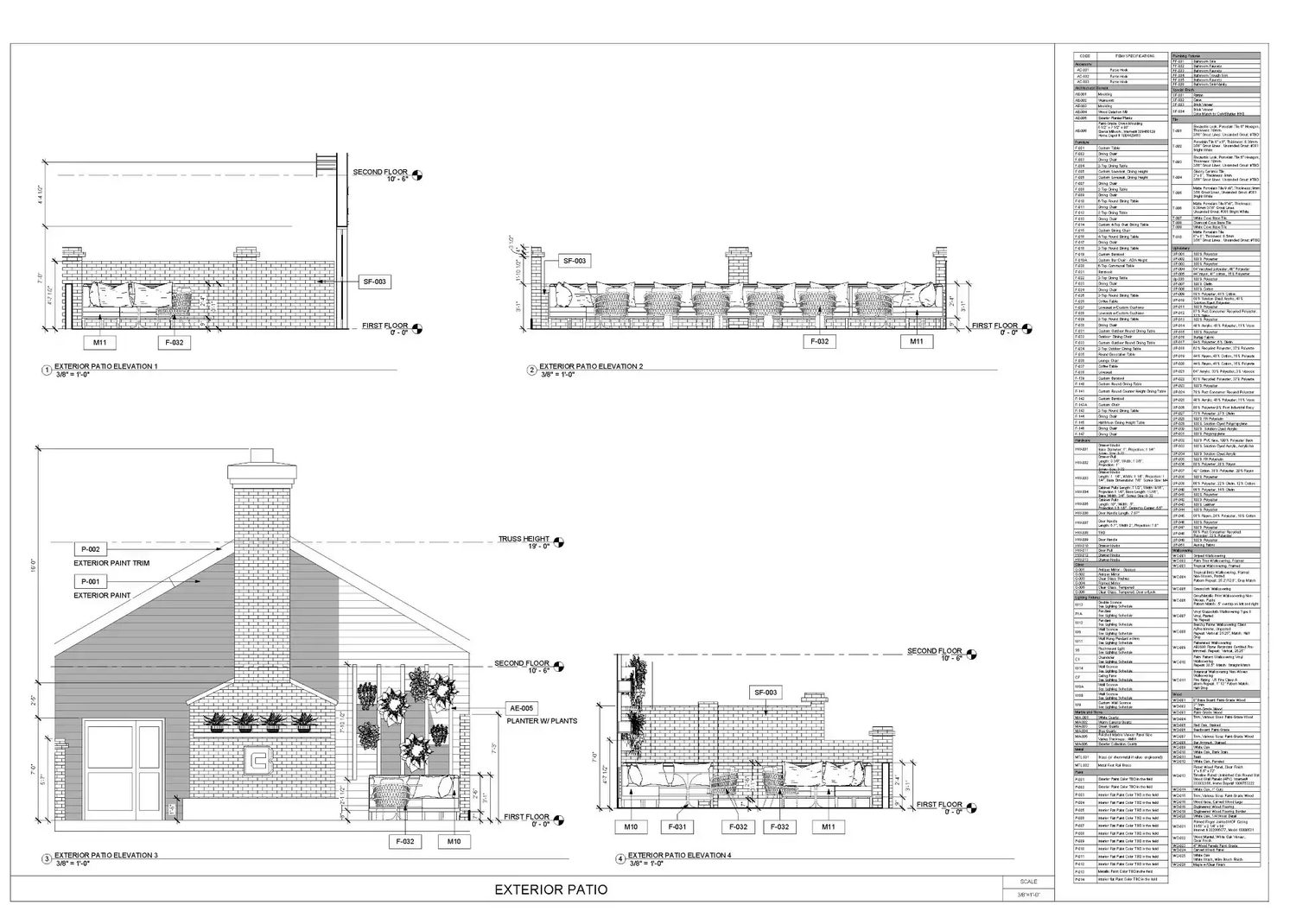 Exterior patio — elevations and sections