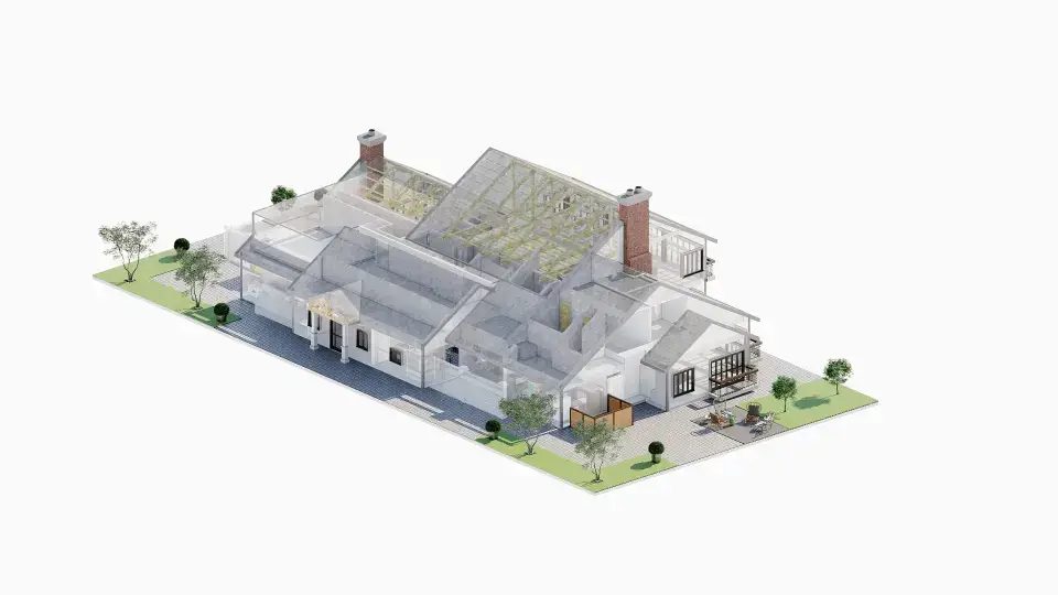 Exterior axonometric — massing study
