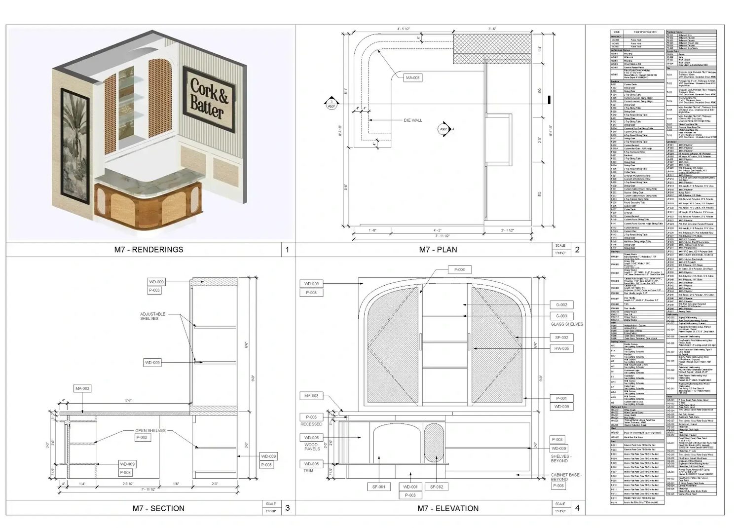 M7 — rendering, plan, section, elevation