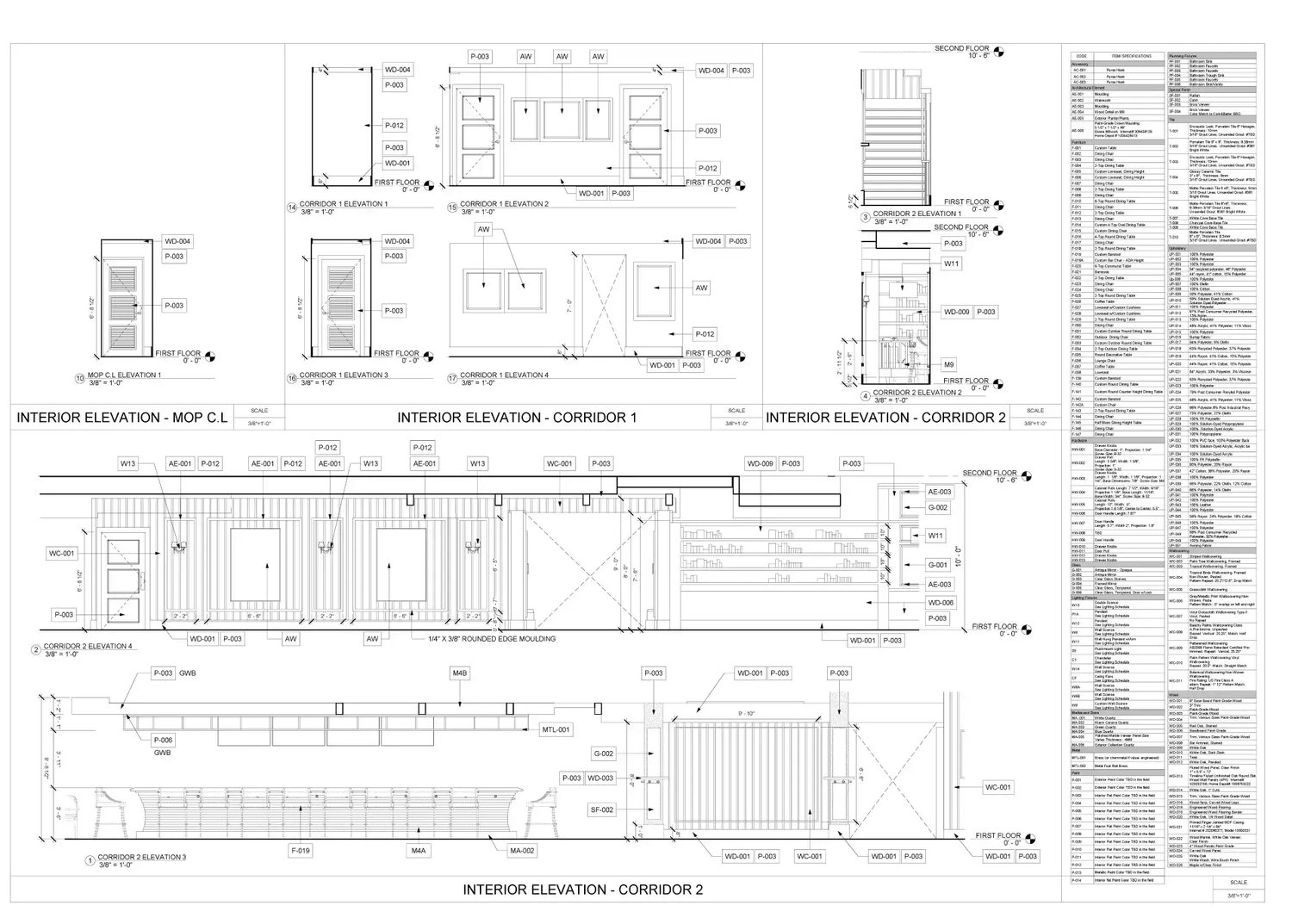 Interior elevations — MOP closet and corridors