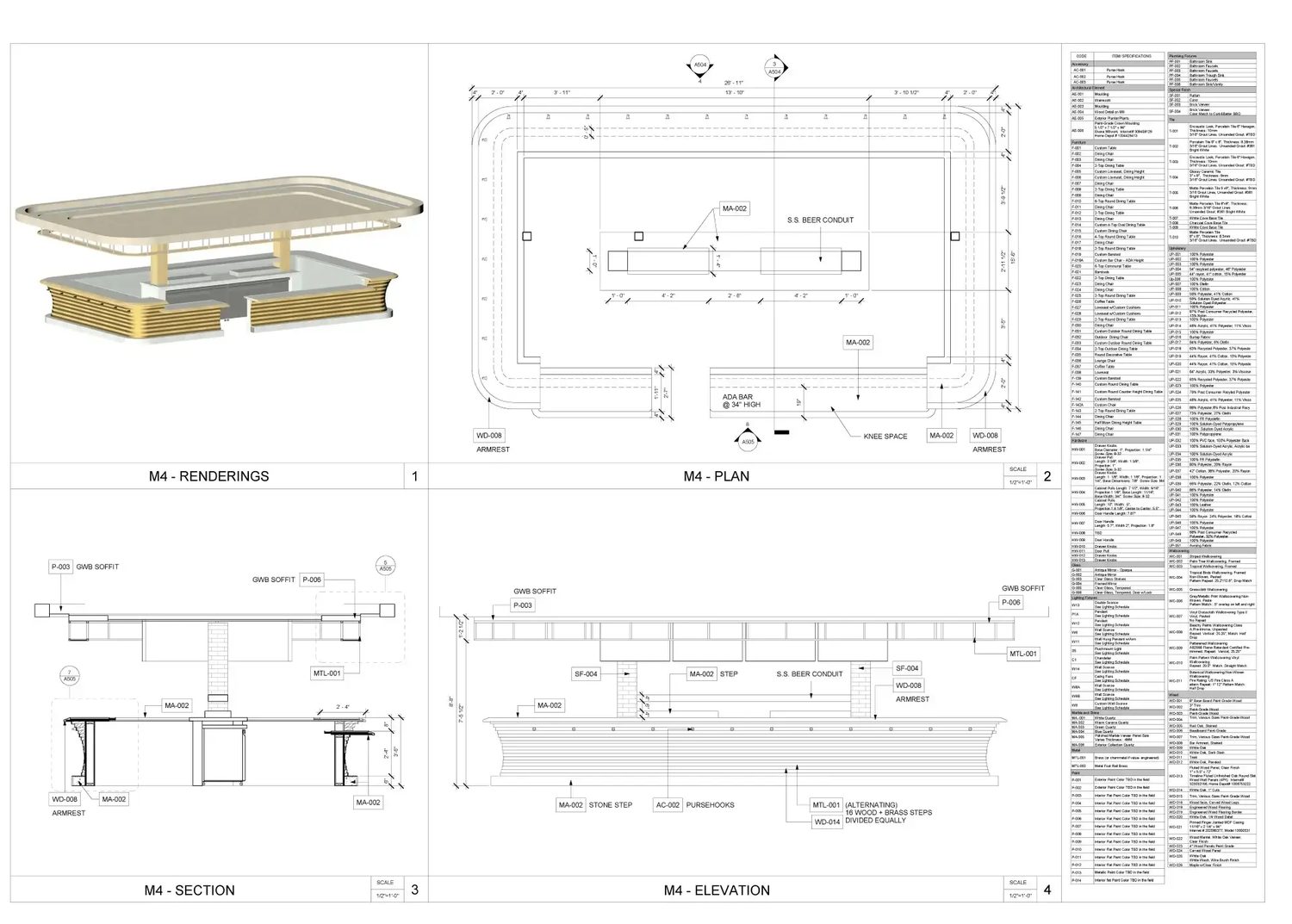M4 table — rendering, plan, section, elevation