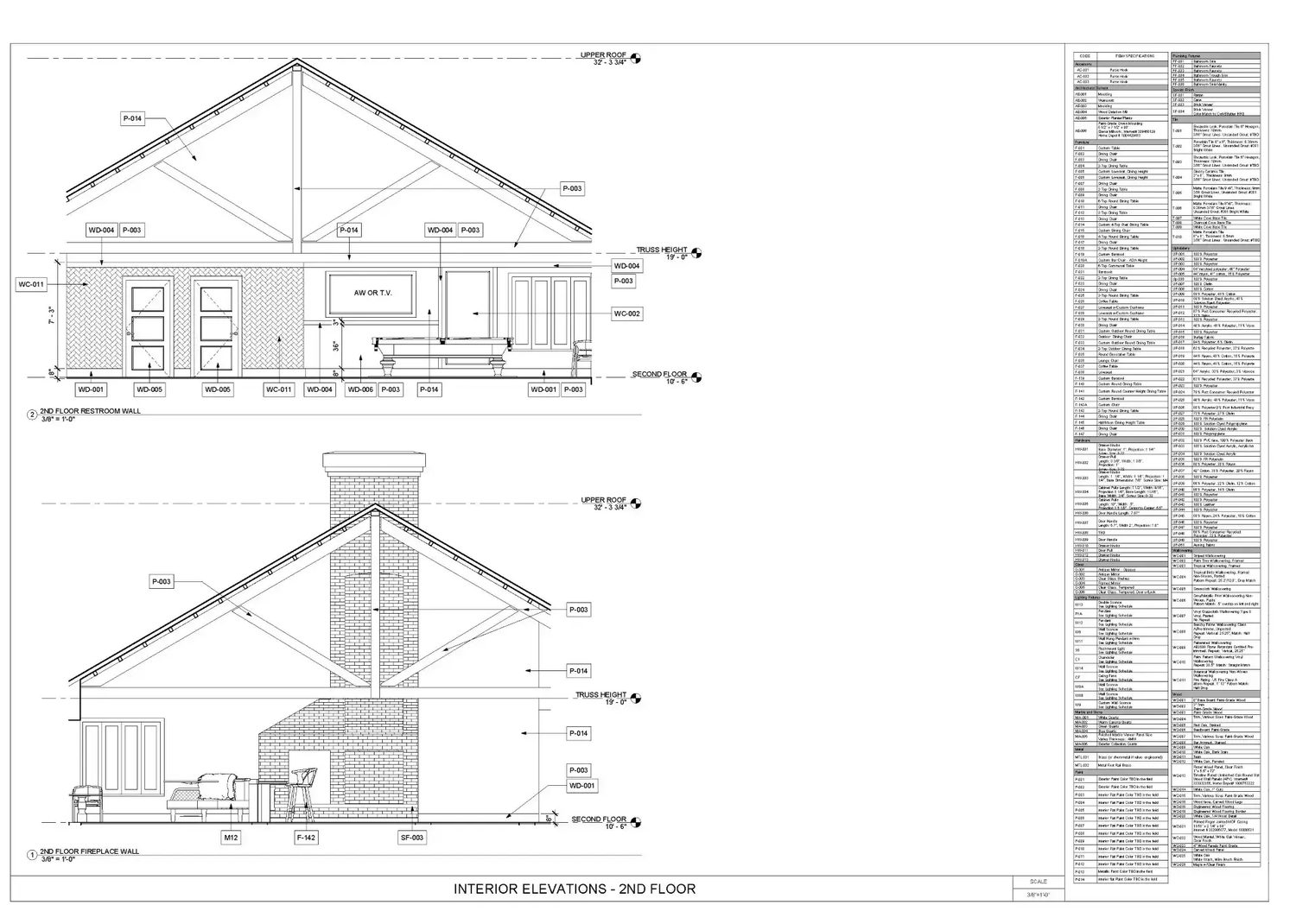 Interior elevations — second floor