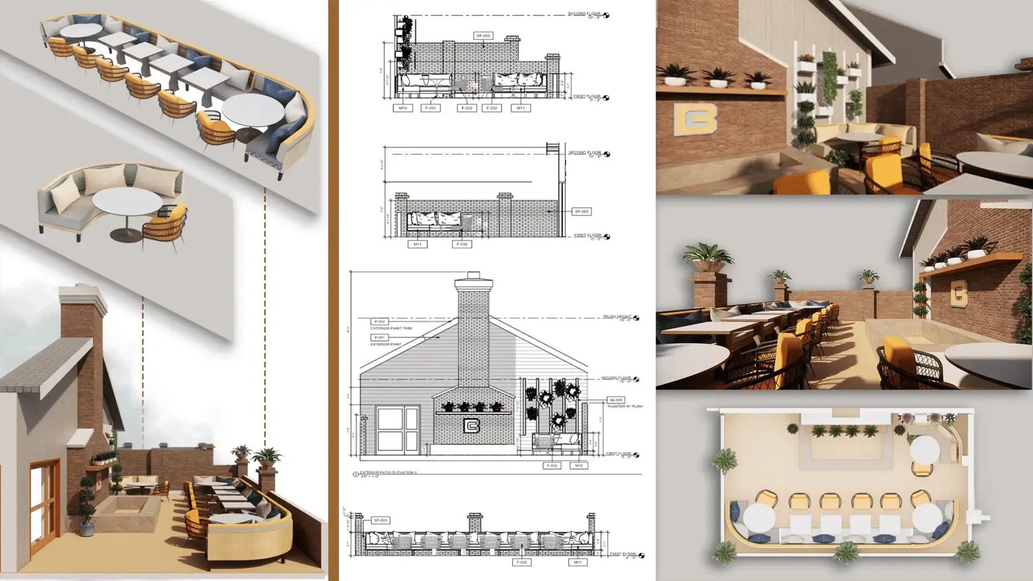 Millwork composite — 3D, elevation, renders and plan