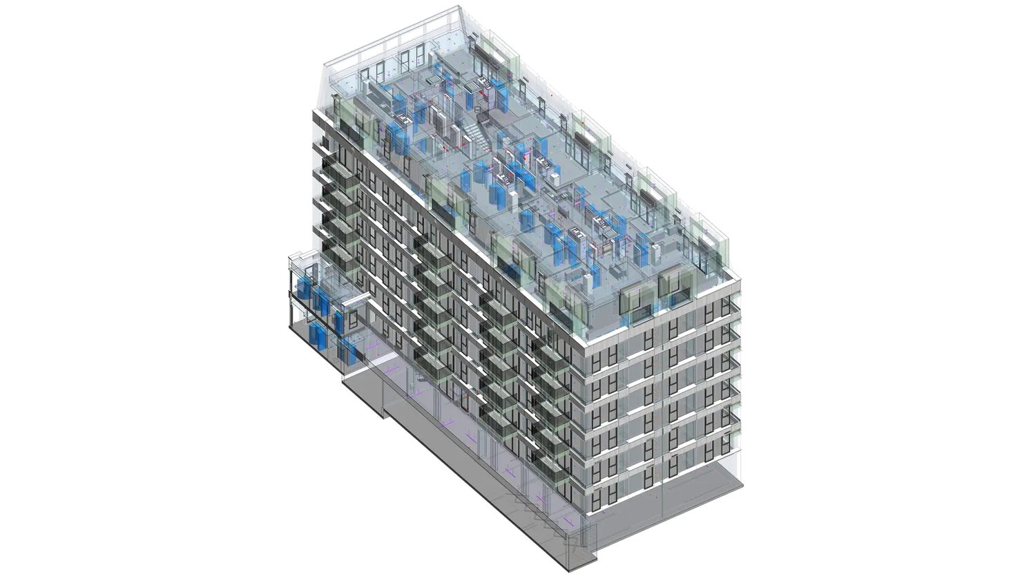 Block cutaway — residential floors and balcony arrangement