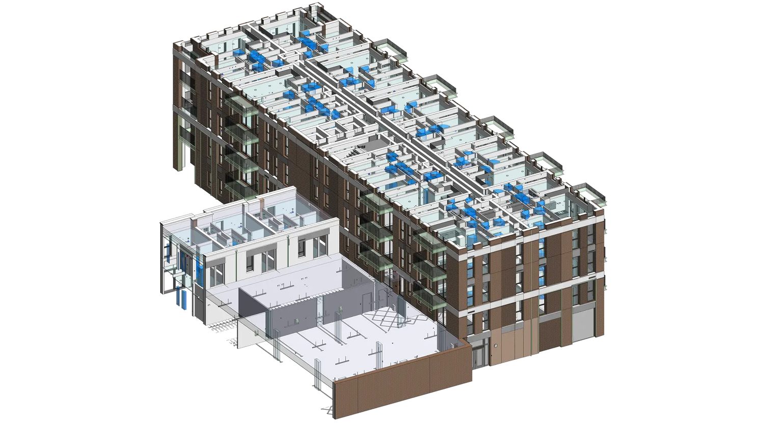 Block with adjoining low-rise structure