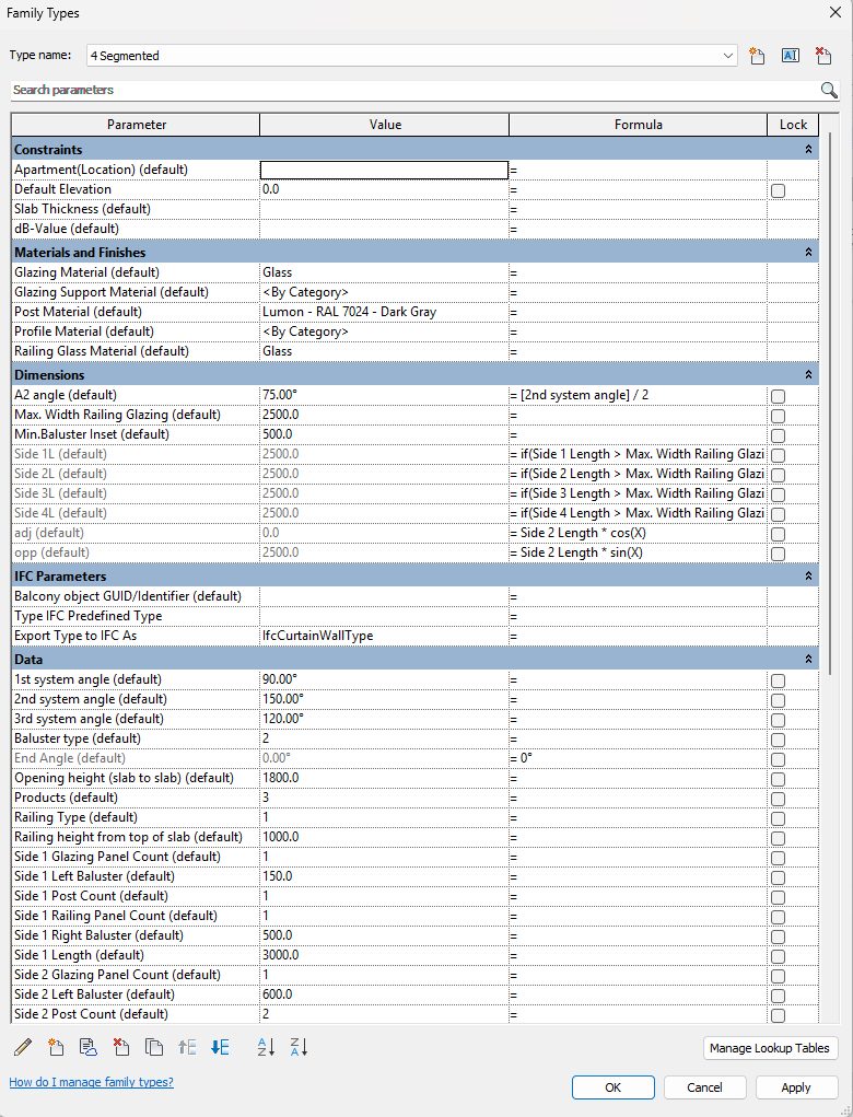 Family Types dialog — part 1