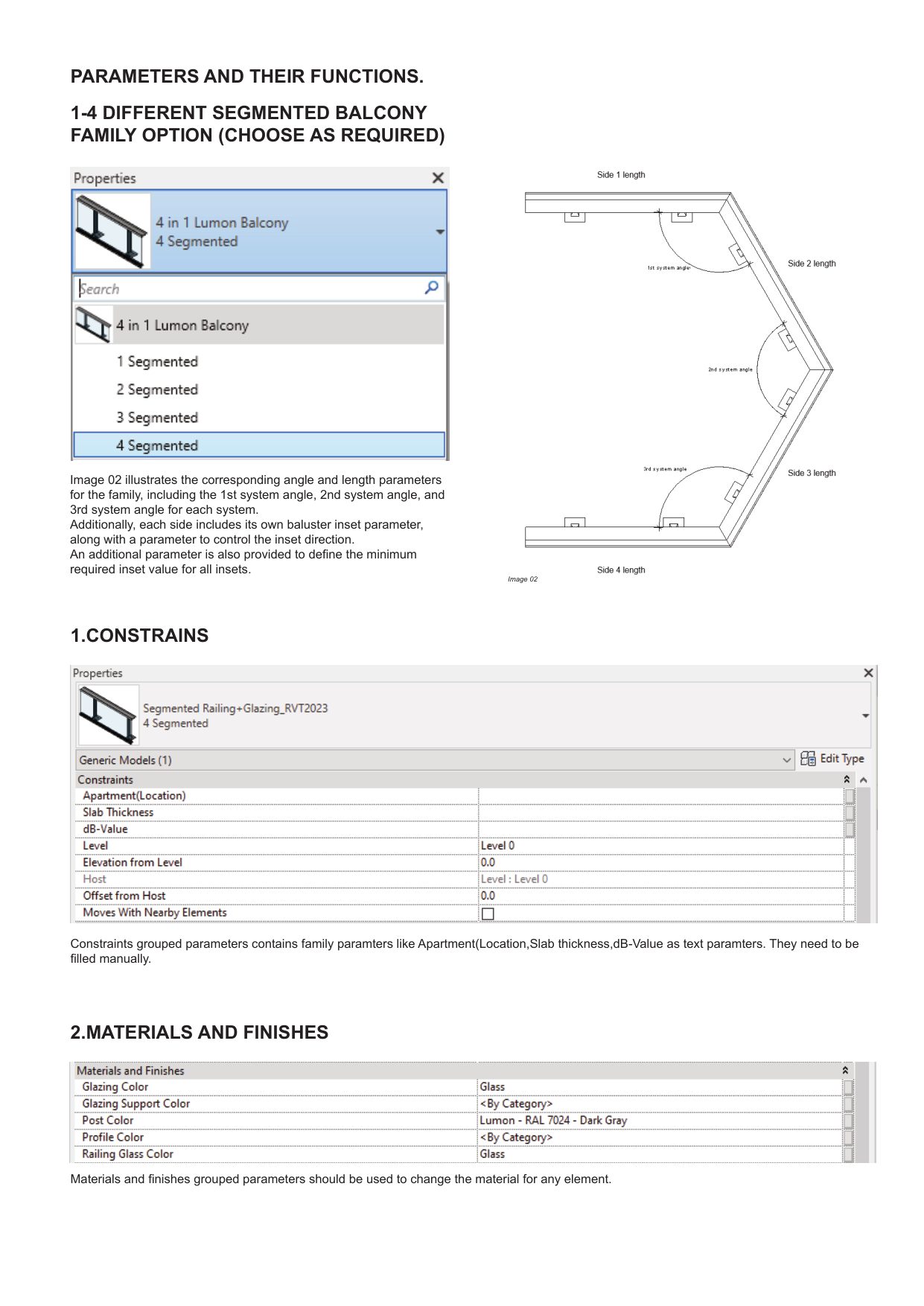 Parameters and their functions — segment options, constraints, materials