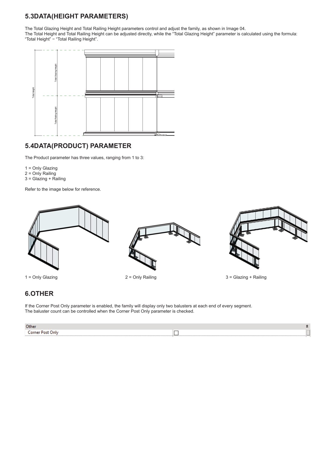 Height parameters, the Products switch and Corner Post Only