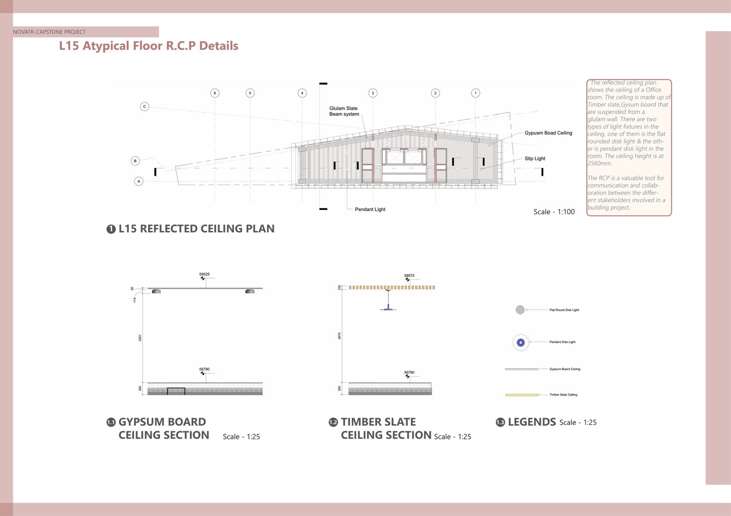 L15 reflected ceiling plan with gypsum and timber slate ceiling sections