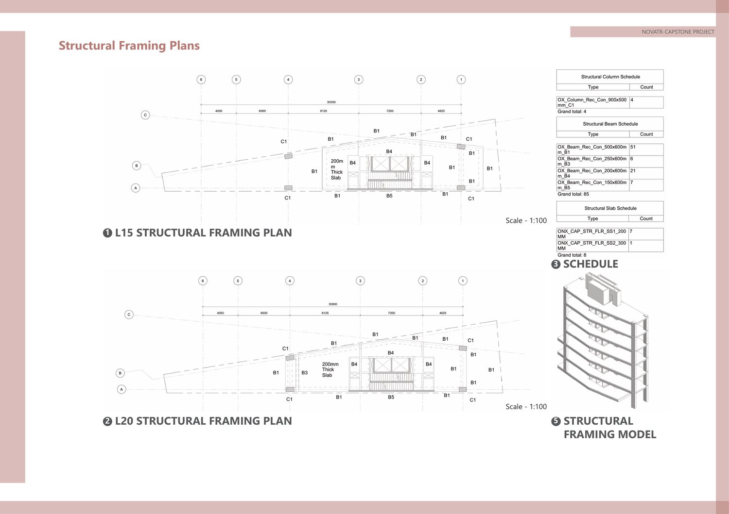 Structural framing plans with column, beam and slab schedules